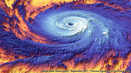 Thermal signature of Category 5 Hurricane Maria, Sept. 20, 2017. Image from NASA